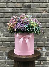 Цветочная композиция из Гипсофила и Розы в шляпной коробке в Советске Калининградской области