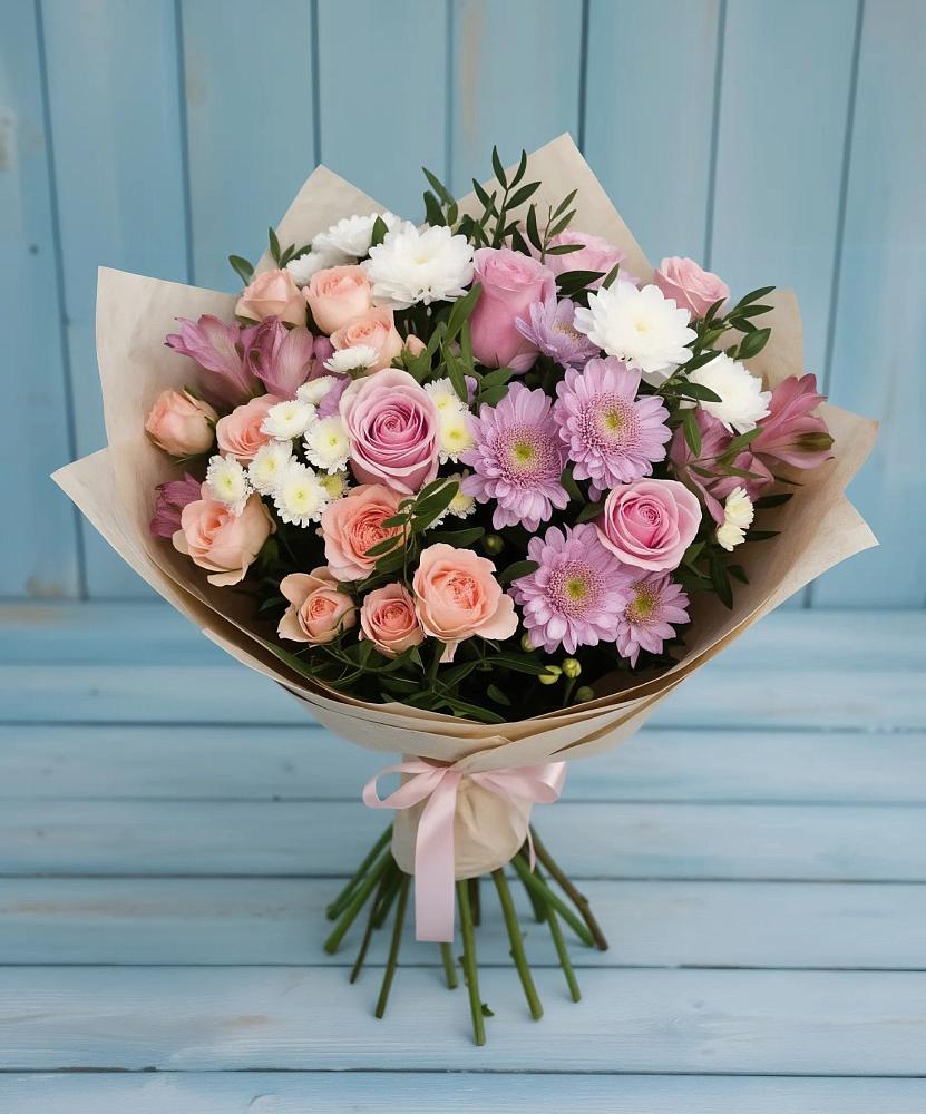 Букет цветов из: Хризантемы, Розы и Альстромерии в Советске Калининградской области