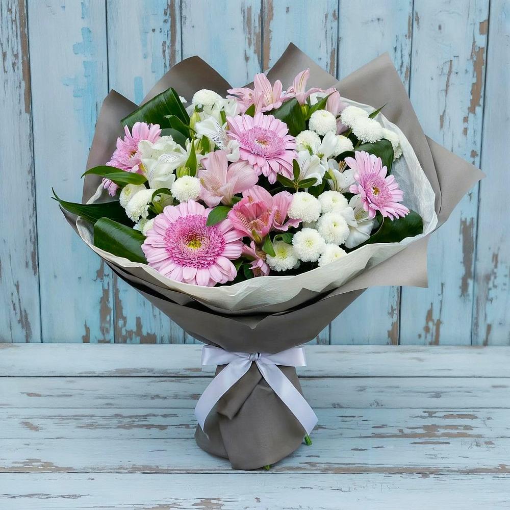 Букет цветов из: Герберы, Альстромерии и Хризантемы в Советске Калининградской области